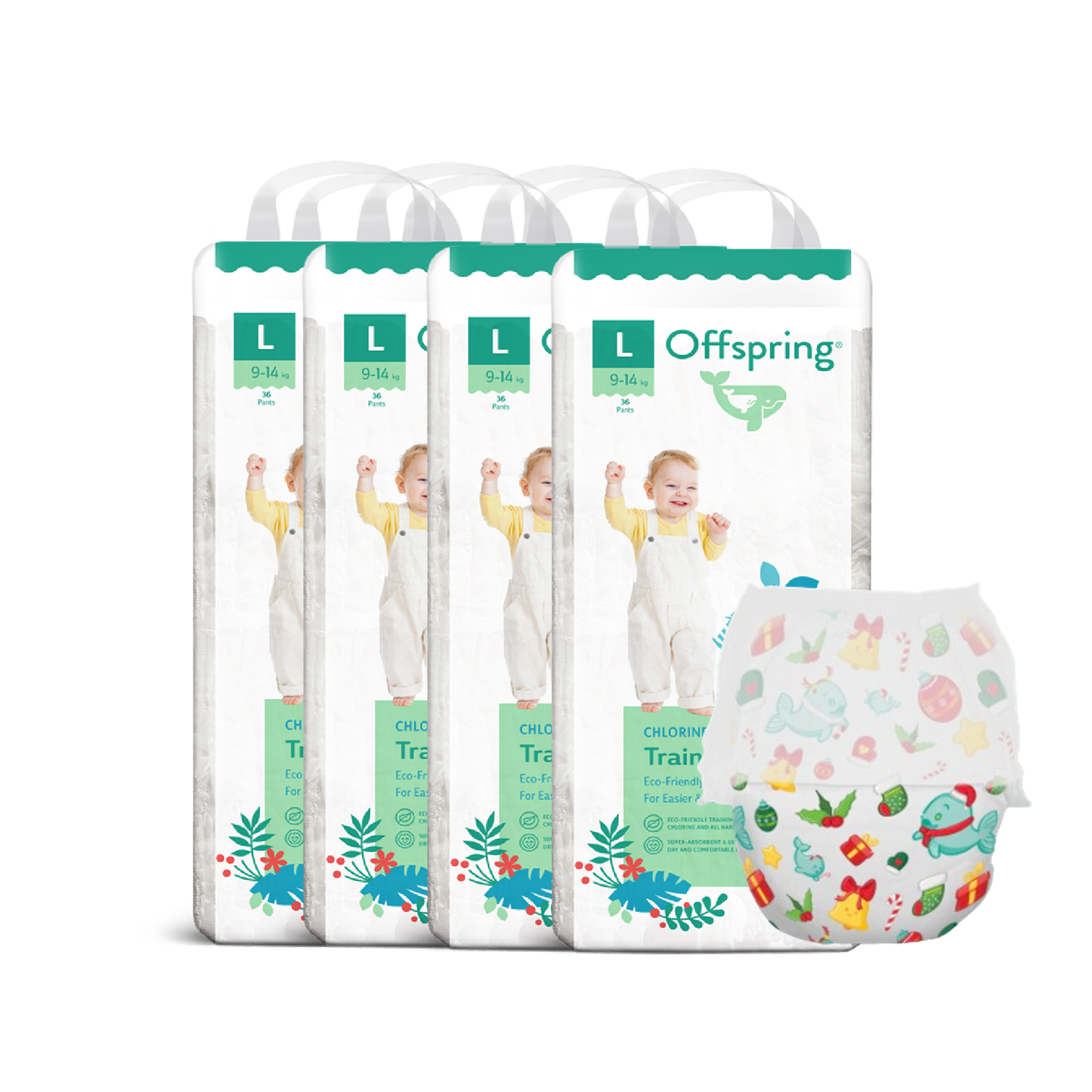 Offspring® Fashion Diaper Tape/Pants - 4 Packs Bundle (New Holiday Prints)