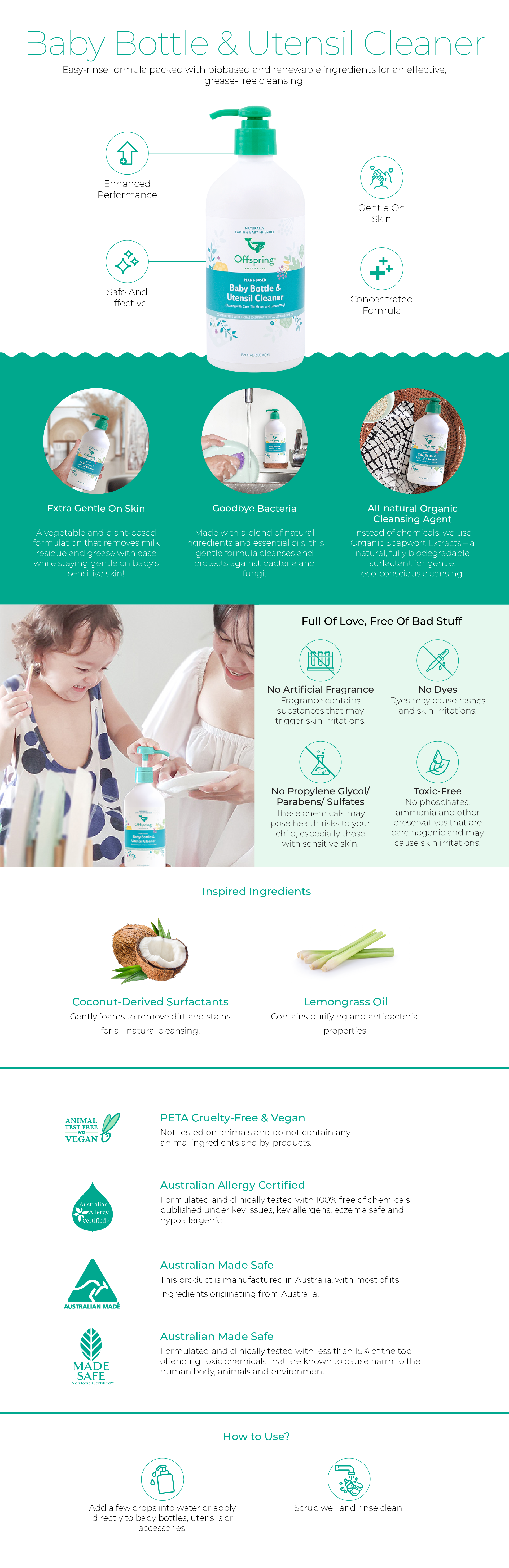 Baby Bottle & Utensil Cleaner features