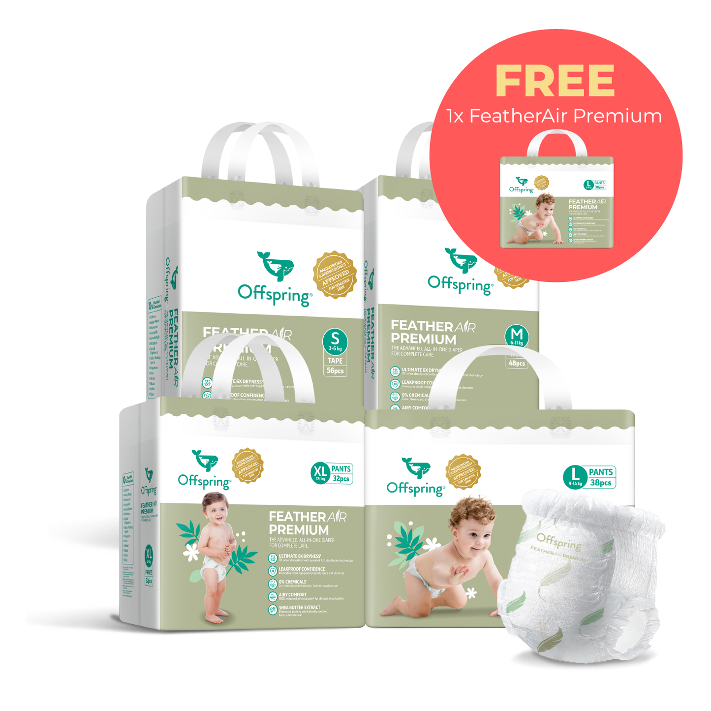 [Buy 4 Free 1] Offspring® FeatherAir Premium Diapers Pants/Tapes