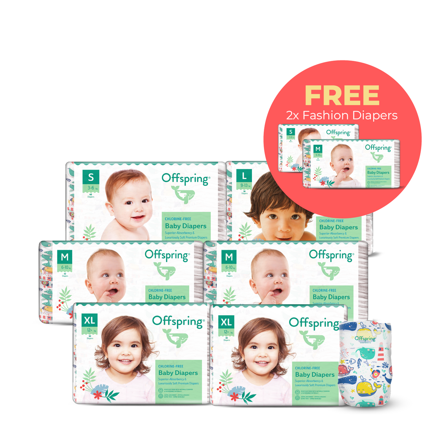[Buy 6 Free 2] Offspring® Fashion Diapers - Tape