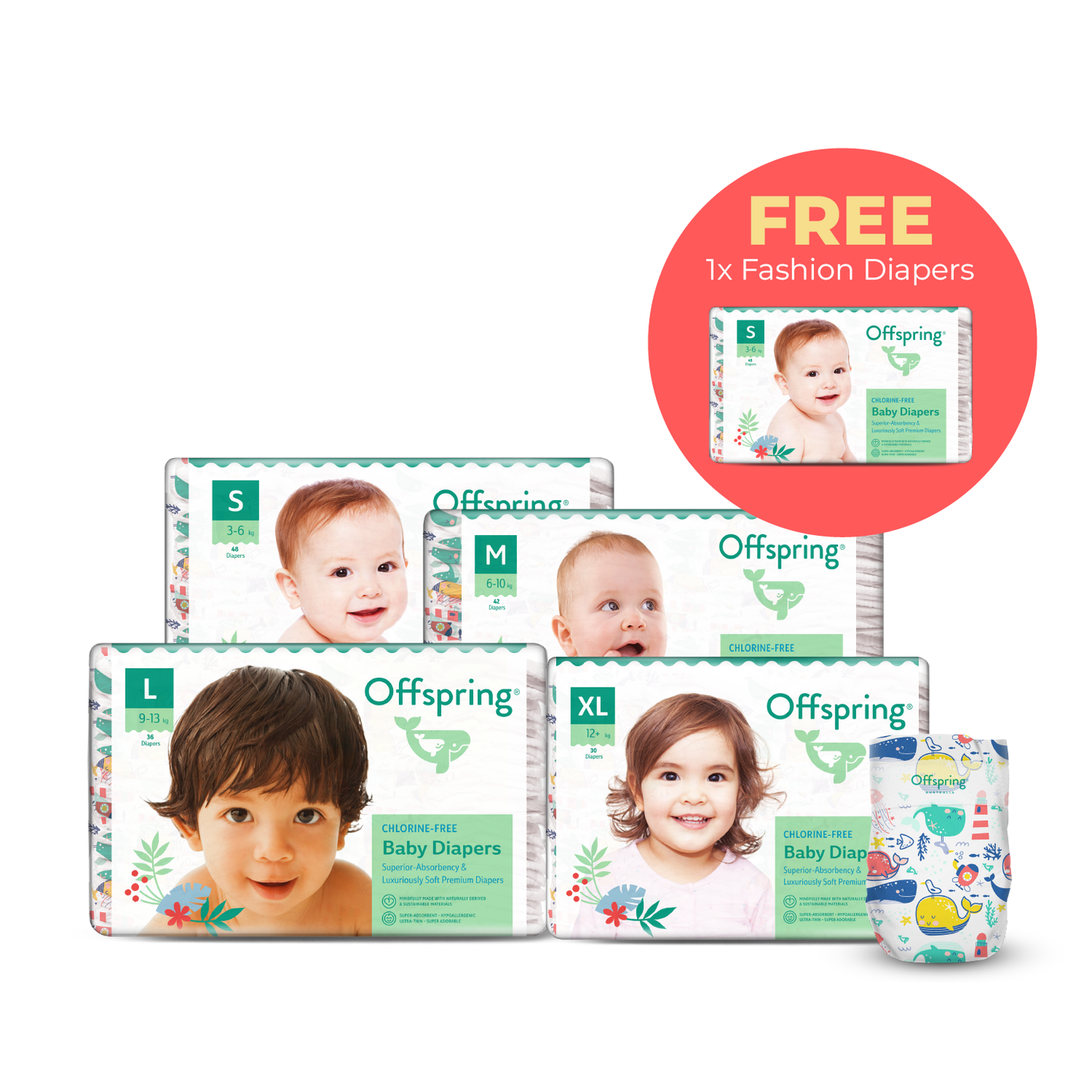 [Buy 4 Free 1] Offspring® Fashion Diapers - Tape