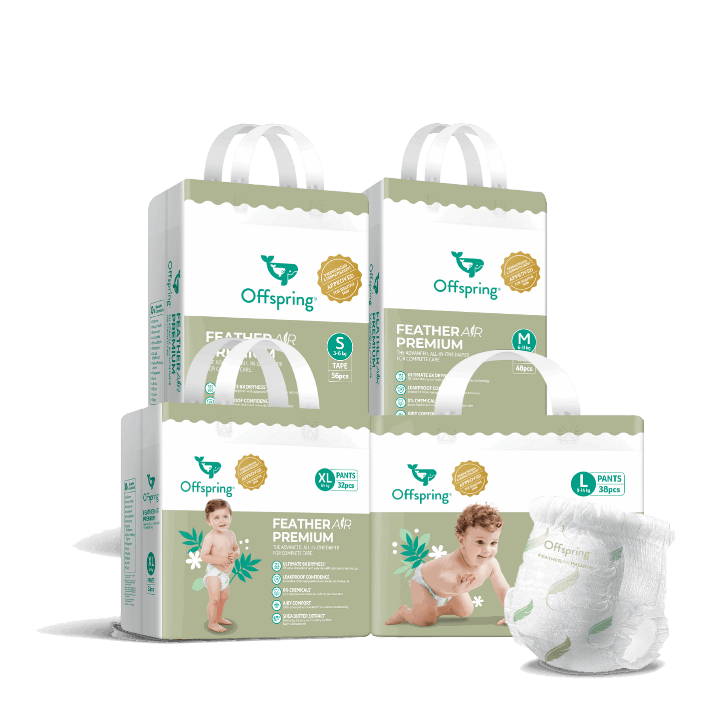 Offspring® FeatherAir Premium Diapers - 4 Pack Bundle