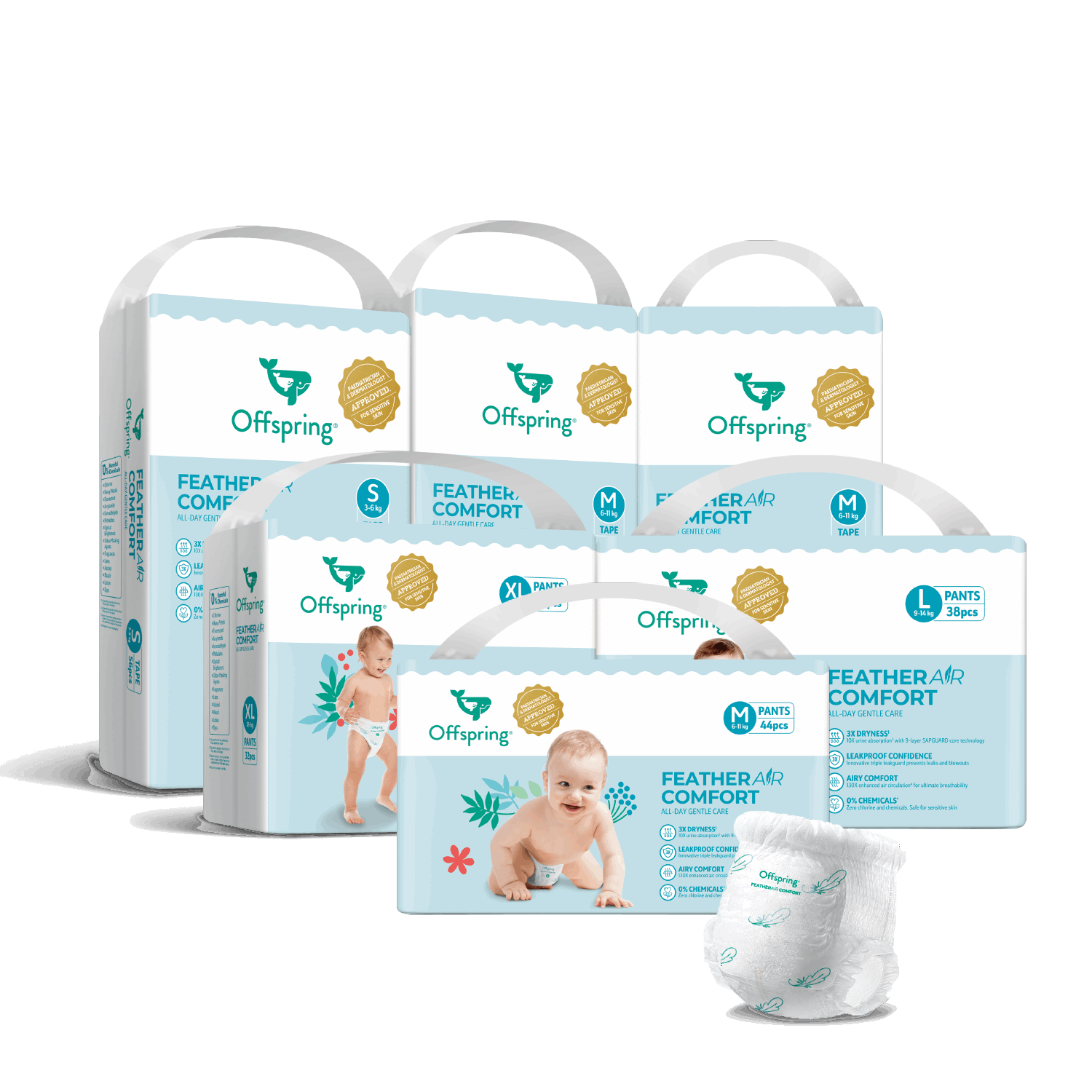 Offspring® FeatherAir Comfort Diapers - 6 Pack Bundle