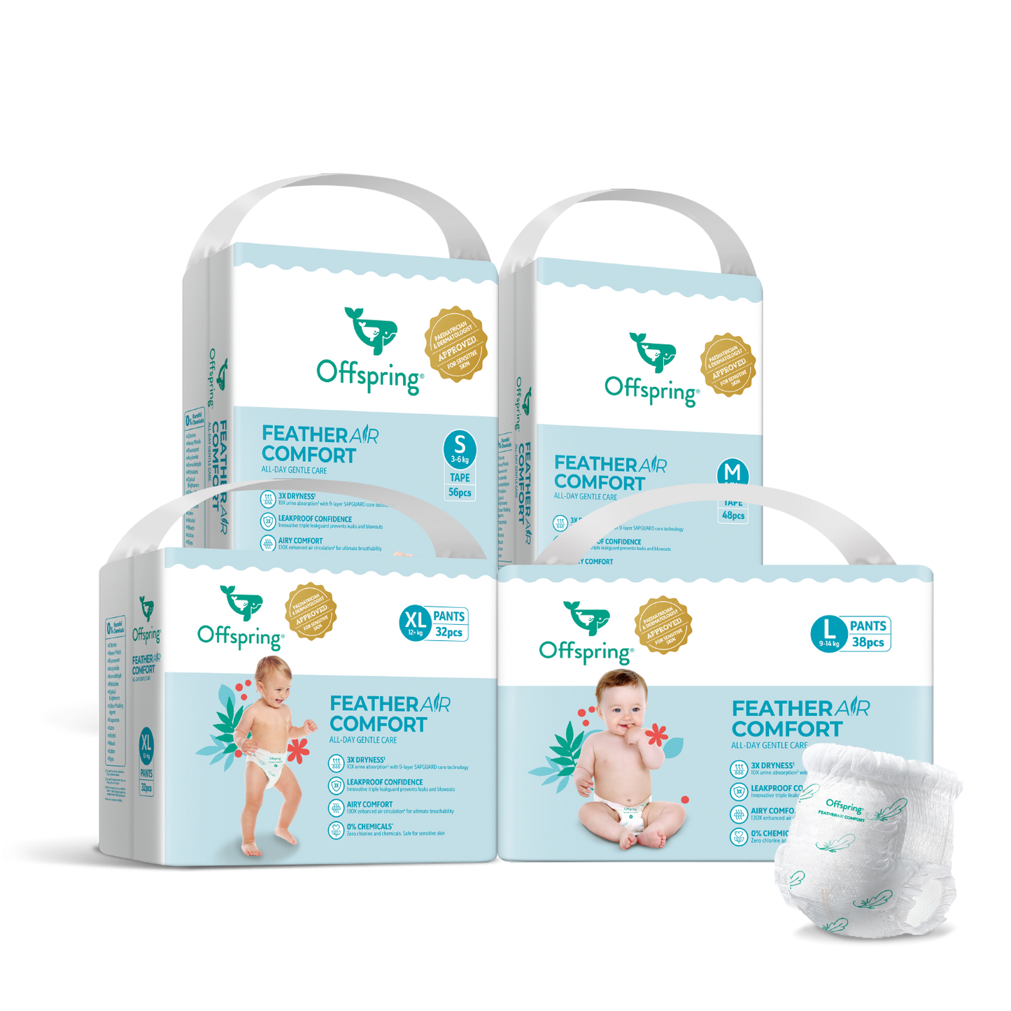 Offspring® FeatherAir Comfort Diapers - 4 Packs Bundle