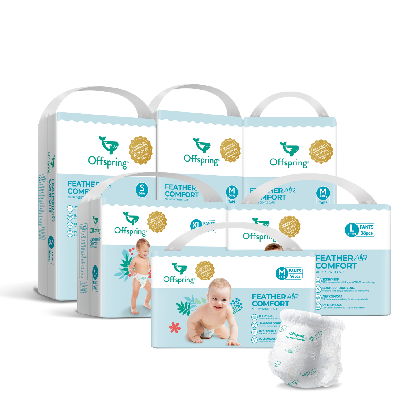 Offspring® FeatherAir Comfort Diapers - 6 Packs Bundle