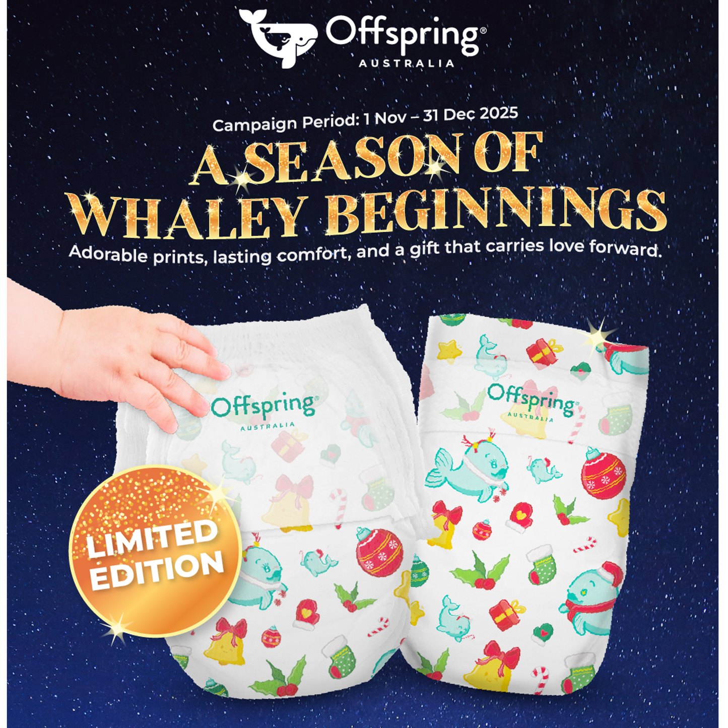 Offspring® Fashion Diaper Tape/Pants - 4 Packs Bundle (New Holiday Prints)